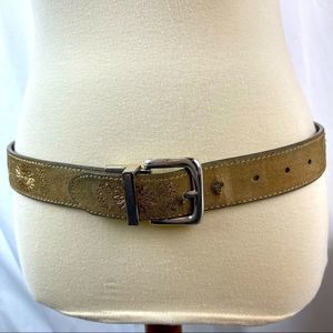 Nubuck Leather Belt with Embroidered Florals